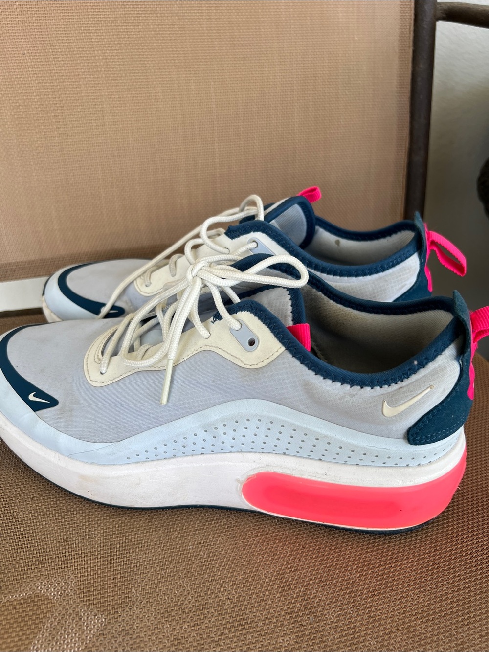 Nike White Sneakers with Navy and Hot Pink Accents